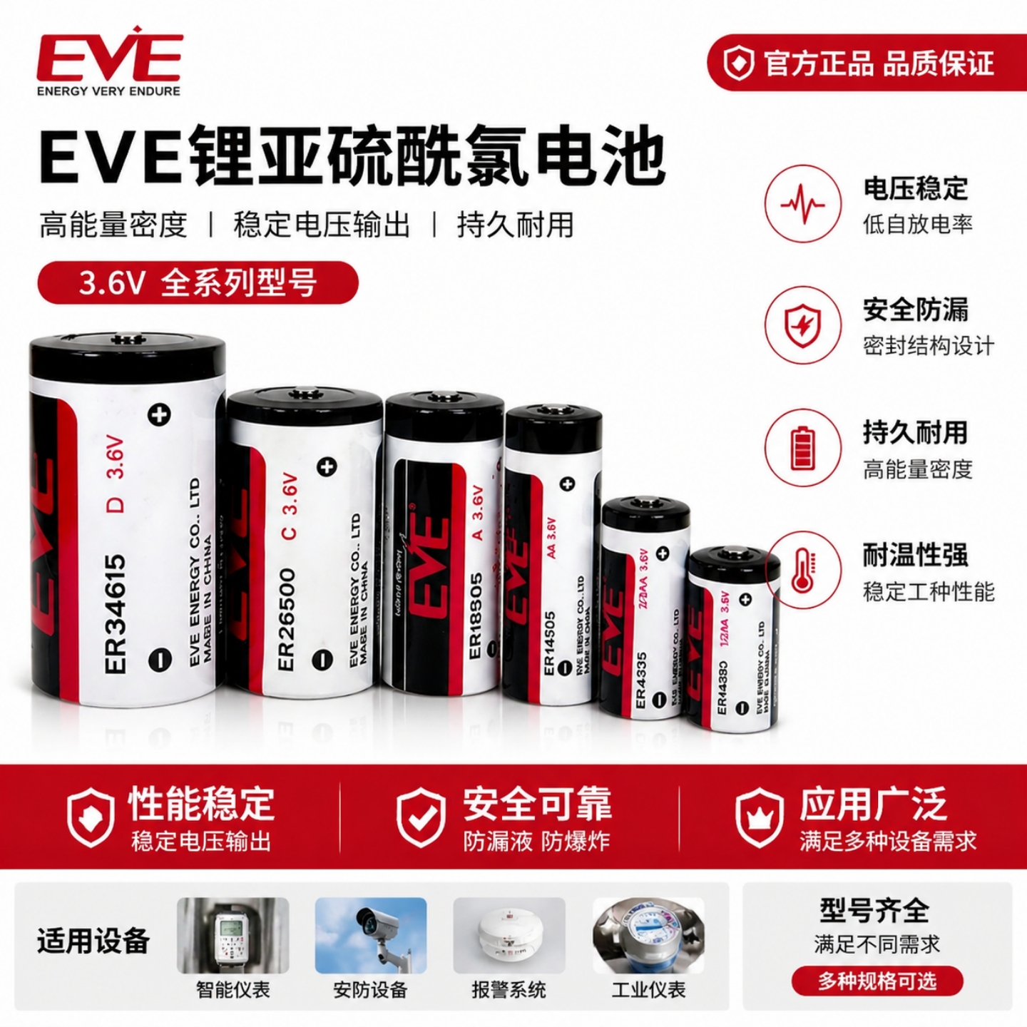 EVE ER14250 3.6V Lithium Battery 1200mAh Li-SOCl2